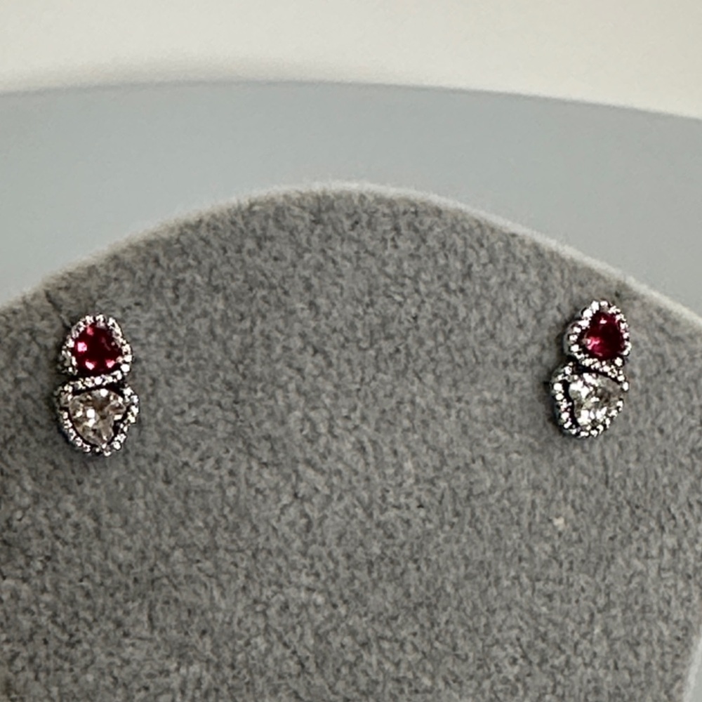 Pandora Silver and Red Gemstone Earrings